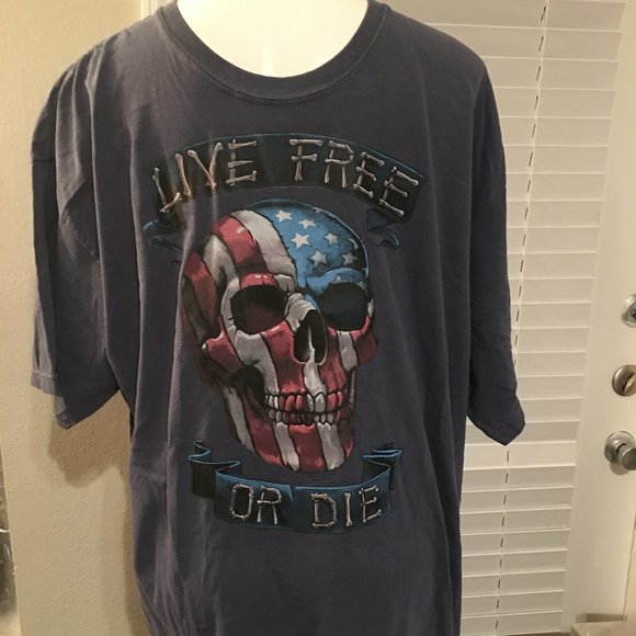 2007 Live Free Or Die Skeleton Patriotic T Shirt  Liquid Blue 2X  Box LB2 - Picture 1 of 6